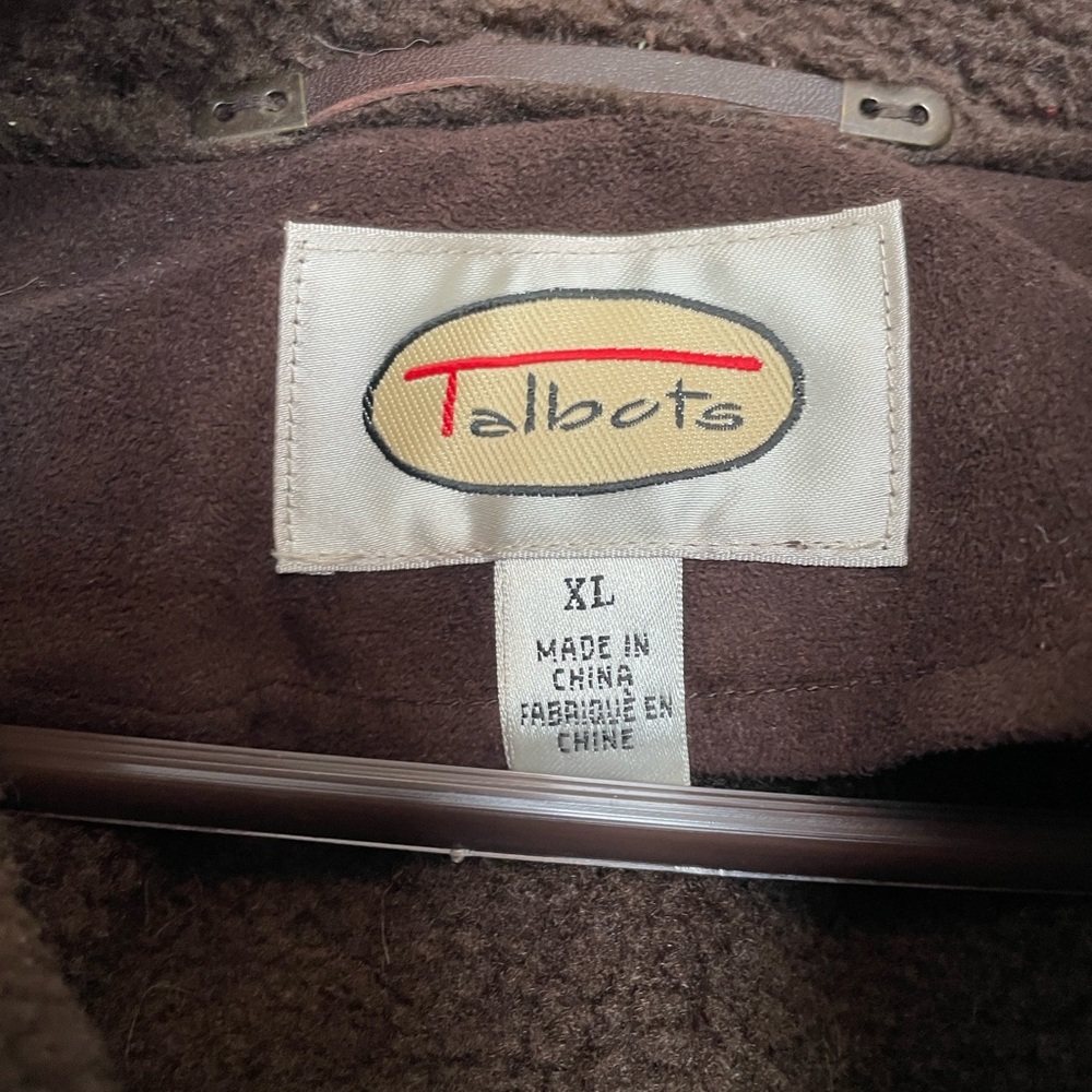 VTG XL Talbots faux suede/sherpa coat Toggle Button down Chocolate brown winter - Picture 3 of 14